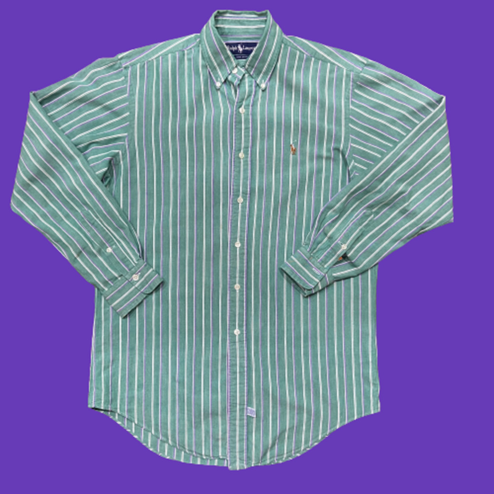 Polo Ralph Lauren Vintage 80's Striped Green Purple Button Down Shirt Men's L